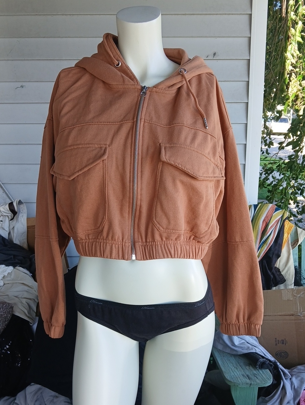 Ashley Vintage Charm Cropped Hooded Jacket Brown Size XL
